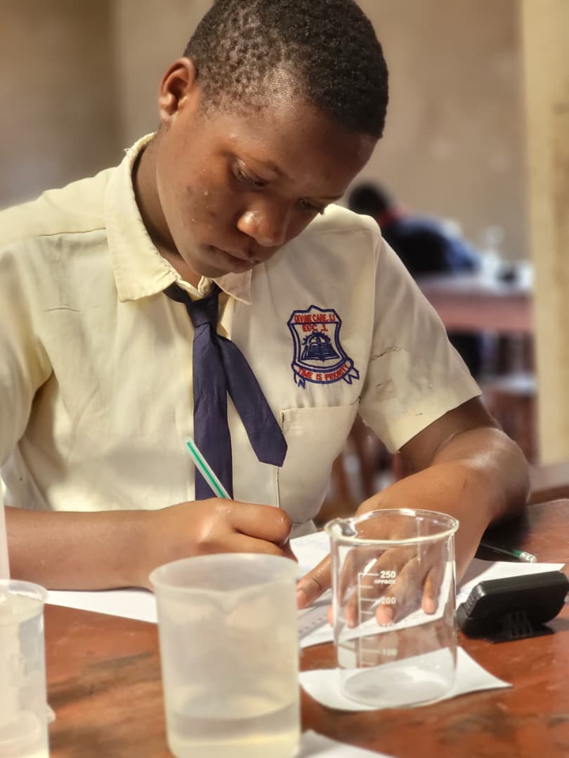 A student carrying out a practical exercise with laboratory glassware